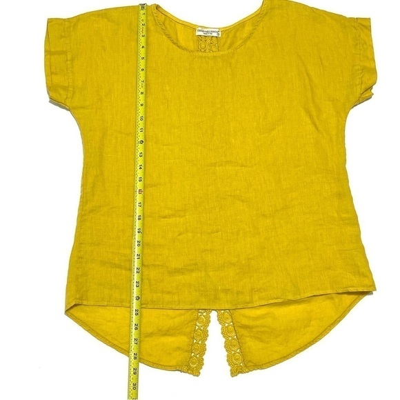 Terzo Millennio Woman 100% LINEN Yellow Back Stripe Lace Top Blouse ITALY Size S - Picture 11 of 11